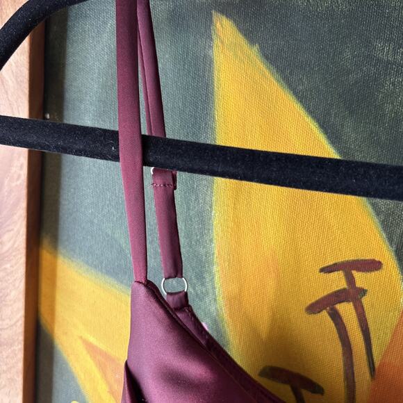 Anthropology Revelry Skye Maroon Midi Size 10 Cowl neck Satin Fitted Slip Dress - Picture 5 of 13